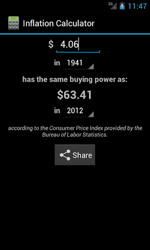 Android application CPI Inflation Calculator screenshort