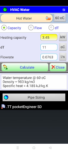 Water Pipe sizing - Pipe Sizer Screen 3