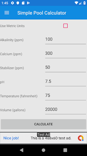 Android application Simple Pool Calculator screenshort