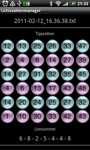 Android application Lottery numbers manager screenshort
