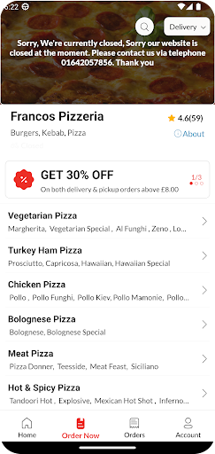 Francos Pizzeria Screen 3