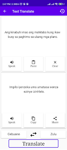 Cebuano To Zulu Translator Screen 2