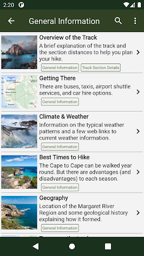 Cape to Cape Track Guide Screen 2