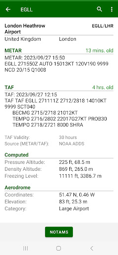 METAR, TAF, NOTAM for Android Screen 2