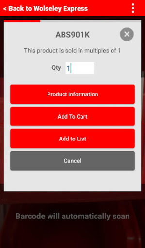 Android application Wolseley Express Scanner screenshort
