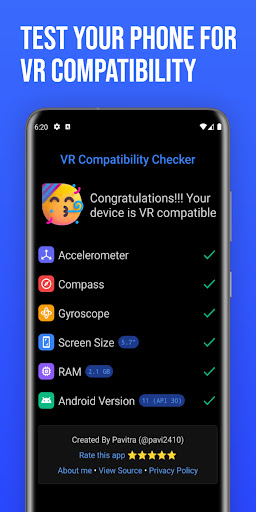 Android application VR Compatibility Checker screenshort