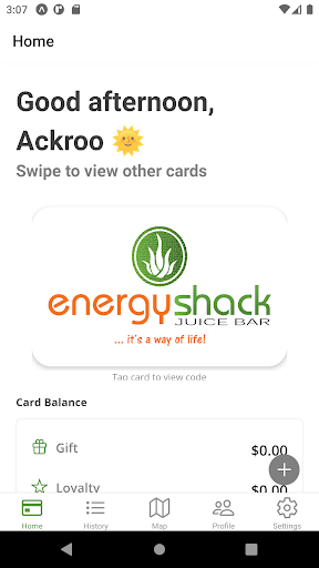 Android application Energy Shack Juice Bar Rewards screenshort