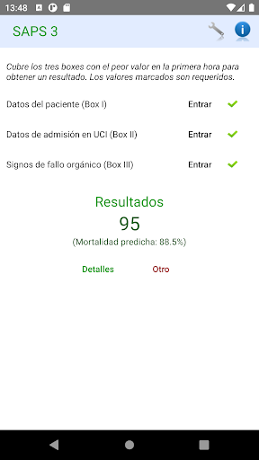Android application SAPS 3 Calc screenshort