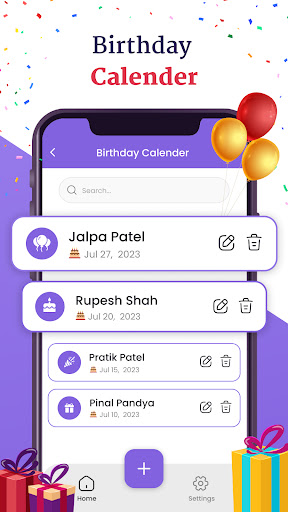Android application Birthday Calender screenshort