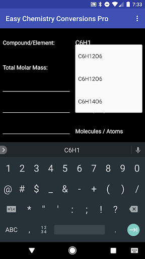 Easy Chemistry Conversions Pro Screen 2