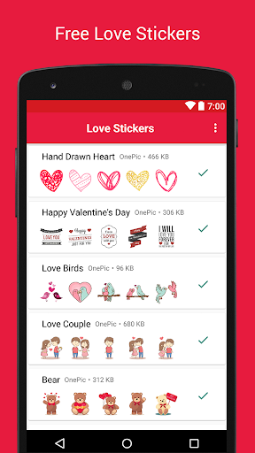 Android application Love Stickers for Whatsapp screenshort