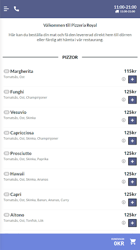 Android application Pizzeria Royal Göteborg screenshort