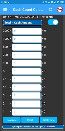 Cash Currency Count Calculator Screen 2
