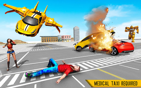 Flying Taxi Robot Car Games 3D apkdebit screenshots 5