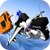 Flying police bike rider crime icon