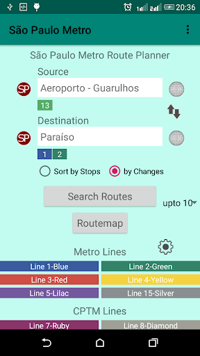 São Paulo Metro Route Planner Screen 2