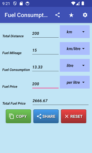 Fuel Calculator Screen 2