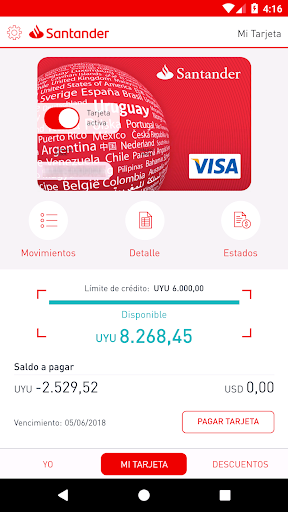 Android application Mi Tarjeta Santander screenshort