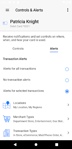Android application Dollar Bank Card Control screenshort