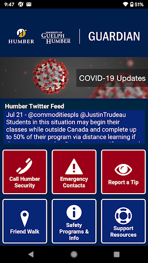 Android application Humber Guardian screenshort