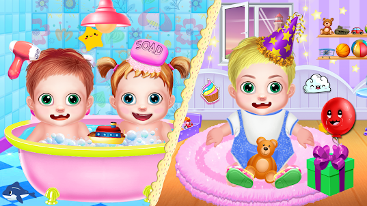 Twins Baby Birthday Cake Party