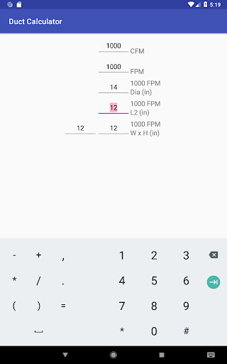 Duct Calculator Screen 3