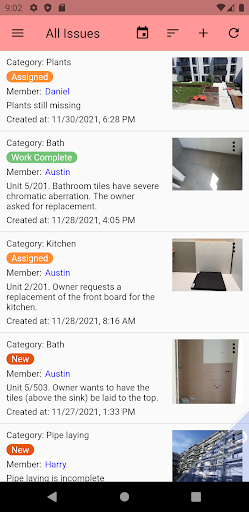 Android application Construction Issue Tracking screenshort