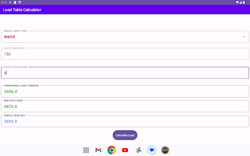 Load Table Calculator Screen 3