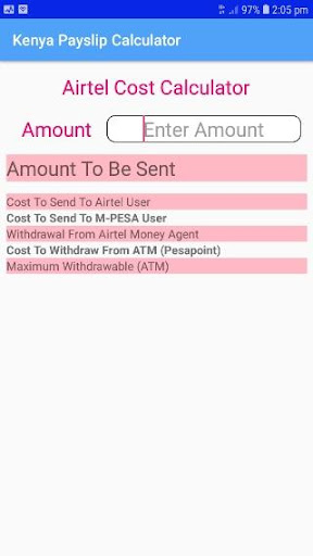 Easy M-PESA Cost Calculator Screen 2