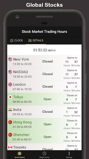 Stock Market Hours Clock Screen 2