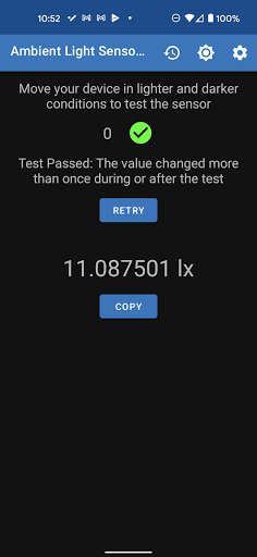 Android application Light Sensor Test / Lux Meter screenshort