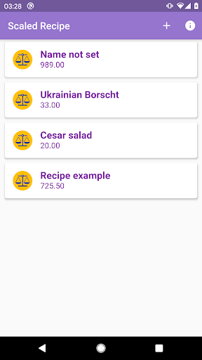 Android application Scaled Recipe screenshort