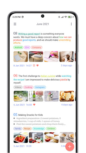 Screenshot of Tags & Diary