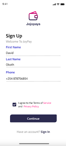 JOJO End User Screen 2