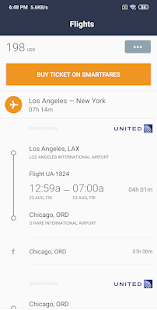Skärmdump av app för bokning av alla flygbiljetter