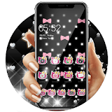 Pink Black Glitter Kitty Bowknot Theme icon