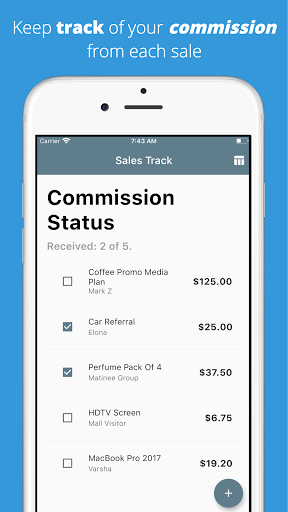 Android application Sales Commission Tracker screenshort