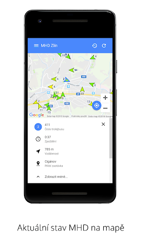 Android application MHD Zlín: online poloha screenshort