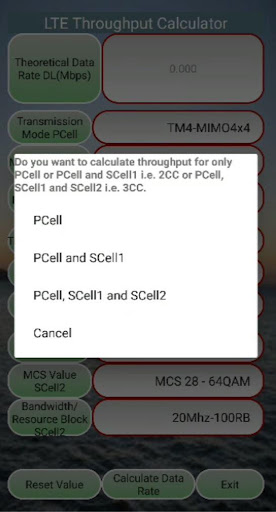 LTE-4G Throughput Calculator Screen 2