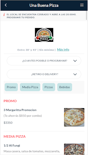 Android application Una Buena Pizza screenshort