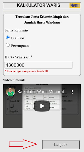 Android application Kalkulator Waris Syafi'iyah screenshort