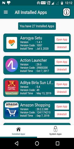 Android application Installed Apps -Know your Apps screenshort