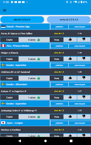 Android application Plus de 1,5 prédiction screenshort