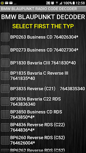 Android application BMW Blaupunkt Radio Code Calcu screenshort