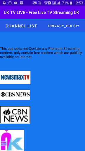 UK TV LIVE - TV Streaming UK Screen 2