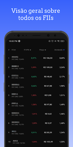 Android application FII Rank - Fundos Imobiliários screenshort