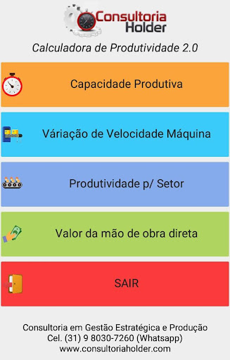 Android application Calculadora de Produtividade screenshort