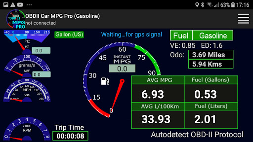 Android application OBDII Car MPG Pro (Gasoline) screenshort