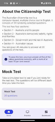 Android application Aussie Citizenship Test 2024 screenshort