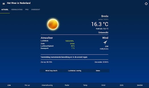 Weather in Holland: the app Screenshot